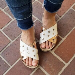 Mephisto Nanou Star Rose Gold White Patent Leather Cross Band Sandals Size 36